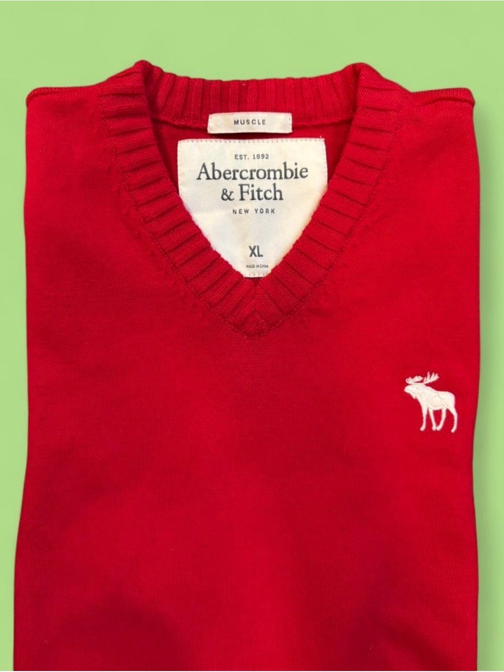 Abercrombie & Fitch Men’s Red V-Neck Sweater